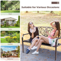 Costway Patio Garden Bench Weatherproof Cast Iron & Steel Porch Loveseat - thumbnail 3