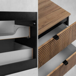 Heze Furniture Loft Modern Style Ribbed Door 80Cm Bathroom Cabinet Vanity Unit With Worktop - Gold Craft Oak - thumbnail 5
