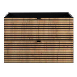 Heze Furniture Loft Modern Style Ribbed Door 80Cm Bathroom Cabinet Vanity Unit With Worktop - Gold Craft Oak - thumbnail 4