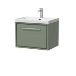 Balterley Longnor Modern Bathroom 1 Soft Close Drawer Wall Hung Vanity Unit & Rectangular Basin, Fern Green, 600mm - thumbnail 1