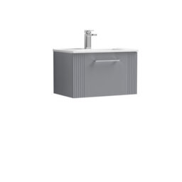 Balterley Belvide Partial Fluted 1 Drawer Wall Hung Vanity Unit With 1 Tap Hole Minimalist Basin - 600mm - Satin Grey