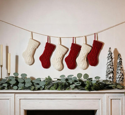 Amorly 2Pcs Mini Cable Knit Christmas Stockings, Burgundy Ivory Small Hanging Stockings For Christmas Tree Fireplace Holiday Decor - image 1