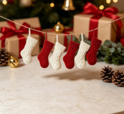 Amorly 2Pcs Mini Cable Knit Christmas Stockings, Burgundy Ivory Small Hanging Stockings For Christmas Tree Fireplace Holiday Decor - thumbnail 3