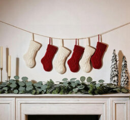 Amorly 2Pcs Mini Cable Knit Christmas Stockings, Burgundy Ivory Small Hanging Stockings For Christmas Tree Fireplace Holiday Decor - thumbnail 1