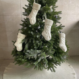 Amorly 2Pcs Mini Cable Knit Christmas Stockings, Burgundy Ivory Small Hanging Stockings For Christmas Tree Fireplace Holiday Decor - thumbnail 5