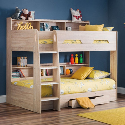 Orion Oak Wooden Storage Bunk Bed Frame Only - 3Ft Single - image 1