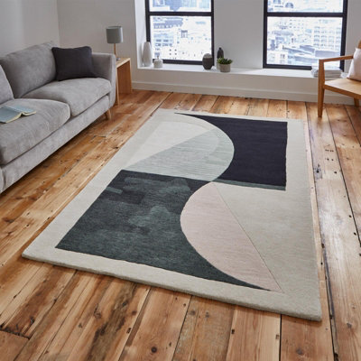 Beige Handmade , Luxurious , Modern , Viscose Wool Easy To Clean Geometric Rug For Bedroom, Living Room - 120Cm X 170Cm - image 1