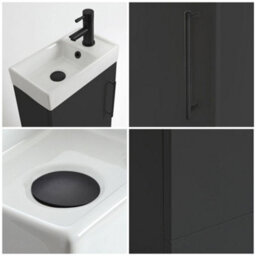 Homestylestore 400mm Black Grey Floorstanding Bathroom Vanity Unit And Black T Bar Handle - thumbnail 2
