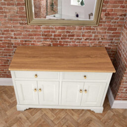 Homestylestore 1210mm Antique White And Oak Bathroom Vanity Unit With Gold Round Handles - thumbnail 2