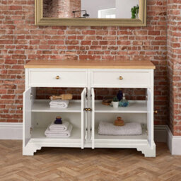 Homestylestore 1210mm Antique White And Oak Bathroom Vanity Unit With Gold Round Handles - thumbnail 4