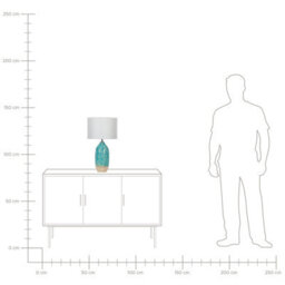 Beliani Turquoise Ceramic Table Lamp With Floral-Carved Base And White Cotton Shade, 58Cm - thumbnail 9