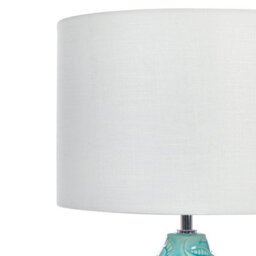 Beliani Turquoise Ceramic Table Lamp With Floral-Carved Base And White Cotton Shade, 58Cm - thumbnail 4