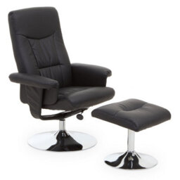 Orsina Comfortable Black Leather Effect Recliner, Modern Retro Recliner For Livingroom, Functional Swivel Recliner
