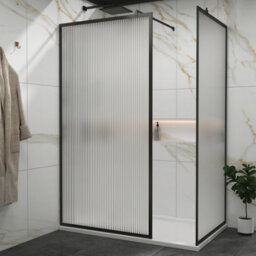 Royal Bathrooms Luxor Walk In Wet Room Fluted Shower Enclosure With 1200 X 800mm Stone Tray & Matt Black Frame 8mm Easy Clean Glass - thumbnail 1