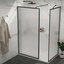 Royal Bathrooms Luxor Walk In Wet Room Fluted Shower Enclosure With 1200 X 800mm Stone Tray & Matt Black Frame 8mm Easy Clean Glass - thumbnail 4