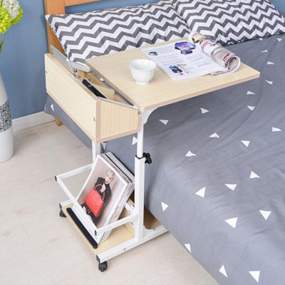 White Maple Over Bed Chair Table Desk Hospital Height Adjustable Overbed Laptop Stand - image 1