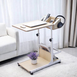 White Maple Over Bed Chair Table Desk Hospital Height Adjustable Overbed Laptop Stand - thumbnail 4