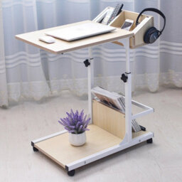 White Maple Over Bed Chair Table Desk Hospital Height Adjustable Overbed Laptop Stand - thumbnail 2