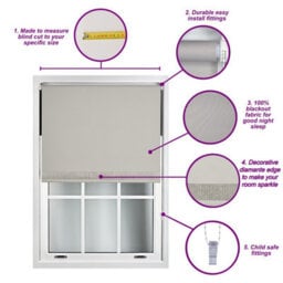 Furnished Diamante Edge Blackout Roller Blinds Made To Measure - Aubergine (W)90Cm X (L)210Cm - thumbnail 8