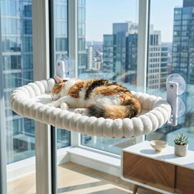 Cat Window Hammock Bed Perch With 4 Strong Suction Cups For Indoor Cats Sturdy White- 52X30Cm - image 1