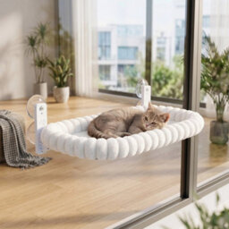 Cat Window Hammock Bed Perch With 4 Strong Suction Cups For Indoor Cats Sturdy White- 52X30Cm - thumbnail 3