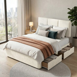 Adore Designs Alton Plush Velvet Divan Bed, Headboard & Mattress - 6Ft Super King - Cream - 4 Drawers - thumbnail 2