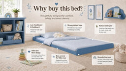 Strictly Beds and Bunks Leon Blue Montessori Pine Low Floor Bed, 3Ft Single - thumbnail 6