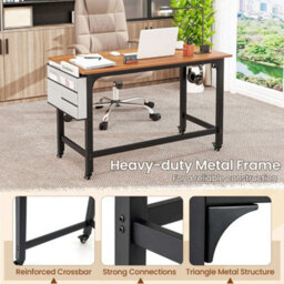 120Cm Mobile Desk W/ Storage Bag Teak - thumbnail 4