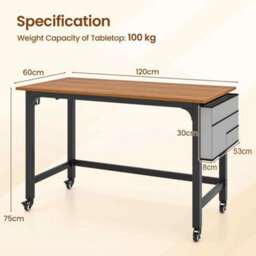 120Cm Mobile Desk W/ Storage Bag Teak - thumbnail 2