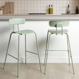 Wyld And Coco Set Of 2 Light Green Counter-Height Bar Stools With Powder-Coated Metal Legs - thumbnail 2