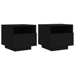 Berkfield Bedside Cabinets With Led Lights 2 Pcs Black 40X39X37 Cm - thumbnail 2