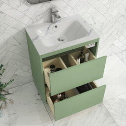 Royal Bathrooms Orion 600mm Mint Sage 2 Drawer Floor Standing Bathroom Vanity Unit With Carrara White Basin & Chrome Accent Trim - thumbnail 4