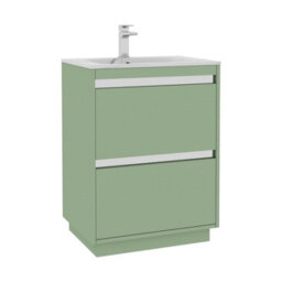 Royal Bathrooms Orion 600mm Mint Sage 2 Drawer Floor Standing Bathroom Vanity Unit With Carrara White Basin & Chrome Accent Trim - thumbnail 7