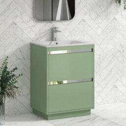 Royal Bathrooms Orion 600mm Mint Sage 2 Drawer Floor Standing Bathroom Vanity Unit With Carrara White Basin & Chrome Accent Trim - thumbnail 6