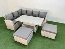 Fimous 8 Seat Rattan Outdoor Garden Furniture Corner Sofa Set Adjustable Lifting Dining Or Coffee Table Set With Armchair 2 Stools - thumbnail 1