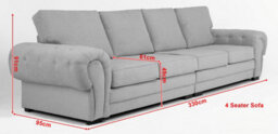 Verona 4 Seater Sofa Light Grey Velour Fabric Chesterfield Style Full Back Cushions - thumbnail 4