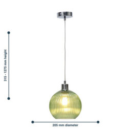 First Choice Lighting Set Of 2 Betchley - Green Ribbed Glass Globe With Chrome Pendants - thumbnail 8