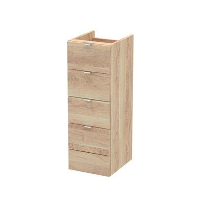 Hudson Reed Fusion Floor Standing 4 Drawer Cabinet, Soft Close Metal Drawers, Mfc Bleached Oak, 300X355X864mm - image 1