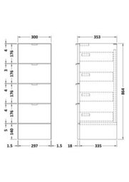 Hudson Reed Fusion Floor Standing 4 Drawer Cabinet, Soft Close Metal Drawers, Mfc Bleached Oak, 300X355X864mm - thumbnail 3