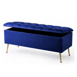 90Cm Amara Chesterfield Ottoman Storage Bench With Legs, Sapphire Blue Plush Velvet Upholstered End Of Bed Shoe Footstool Seat