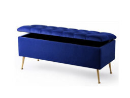 90Cm Amara Chesterfield Ottoman Storage Bench - Plush Velvet Shoes Bench - Sapphire Blue Upholstery Footstool Storage With Legs - thumbnail 2