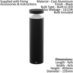 4 Pack Ip44 Outdoor Black Led Pedestal Lights - Modern Cast Aluminium Design - thumbnail 2
