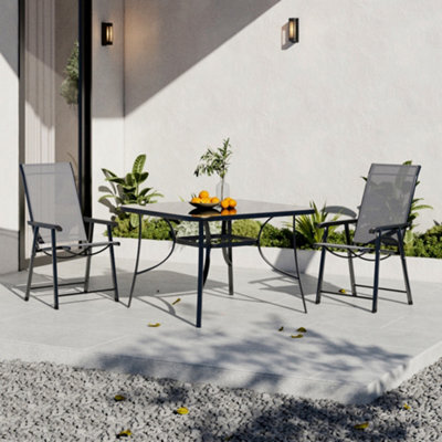 Breeins 3 Piece Garden Furniture Set Dining Set Glass Square Umbrella Table And Folding Chairs For Patio Lounge Balcony 105Cm - image 1