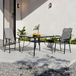 Breeins 3 Piece Garden Furniture Set Dining Set Glass Square Umbrella Table And Folding Chairs For Patio Lounge Balcony 105Cm - thumbnail 1