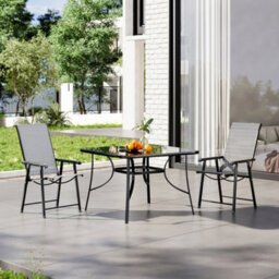 Breeins 3 Piece Garden Furniture Set Dining Set Glass Square Umbrella Table And Folding Chairs For Patio Lounge Balcony 105Cm - thumbnail 2