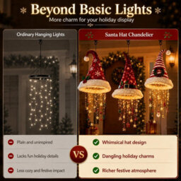 Amorly Lighted Santa Hat Hanging Chandelier Warm Led Christmas String Light, Outdoor Hanging Holiday Lighting Decor For Patio Home - thumbnail 5