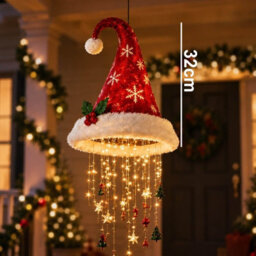 Amorly Lighted Santa Hat Hanging Chandelier Warm Led Christmas String Light, Outdoor Hanging Holiday Lighting Decor For Patio Home - thumbnail 2