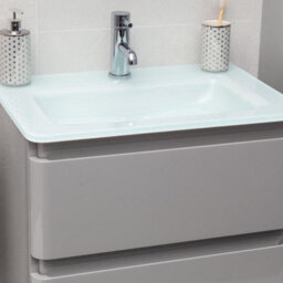 Plum&clay Marvel Gloss Light Grey Wall Hung Bathroom Vanity Unit With White Glass Basin (W)600mm - thumbnail 6