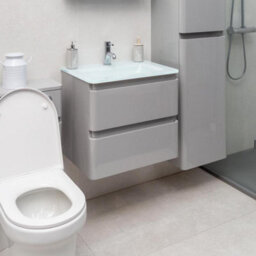 Plum&clay Marvel Gloss Light Grey Wall Hung Bathroom Vanity Unit With White Glass Basin (W)600mm - thumbnail 4