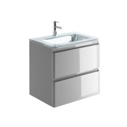 Plum&clay Marvel Gloss Light Grey Wall Hung Bathroom Vanity Unit With White Glass Basin (W)600mm